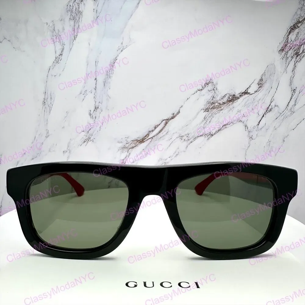 New GUCCI Sunglasses Mens 52mm Black Square Rectangle Aviator Red Green Web Arm